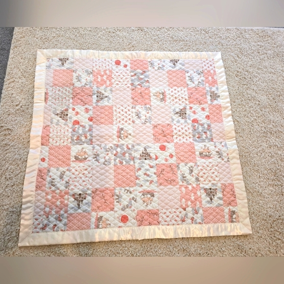 Precious Hand Made Baby Quilt Satin Edge Castles Sailboats Hotair Balloons